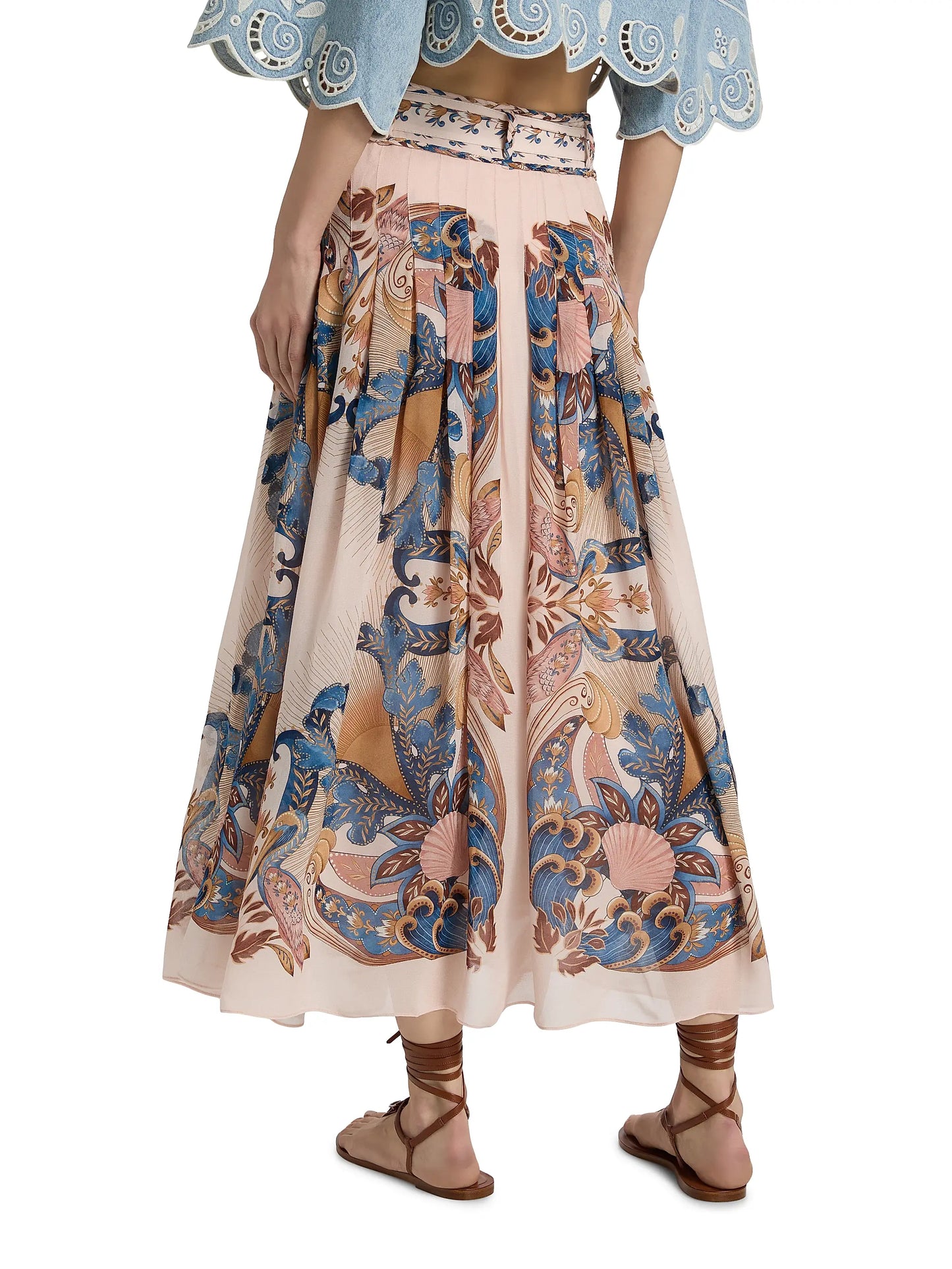 Farm Rio Sea Garden Pleated Maxi Skirt Pink