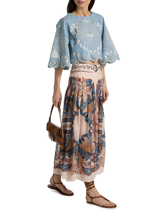 Farm Rio Sea Garden Pleated Maxi Skirt Pink