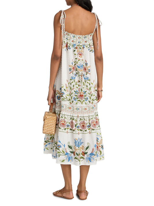 Farm Rio Stitched Garden Cotton Maxi Dress in Off White