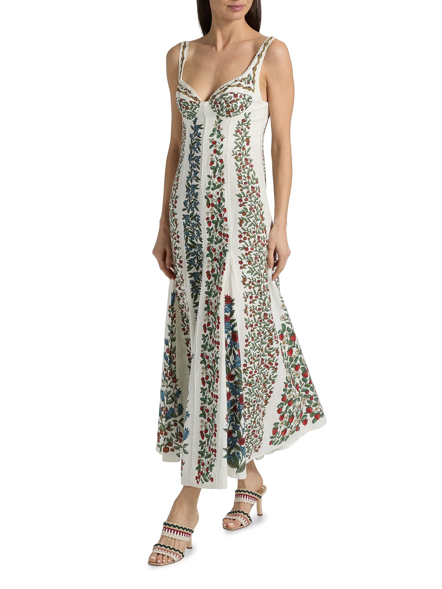 Farm Rio Fruit Beauty Floral A-Line Maxi Dress in Off White