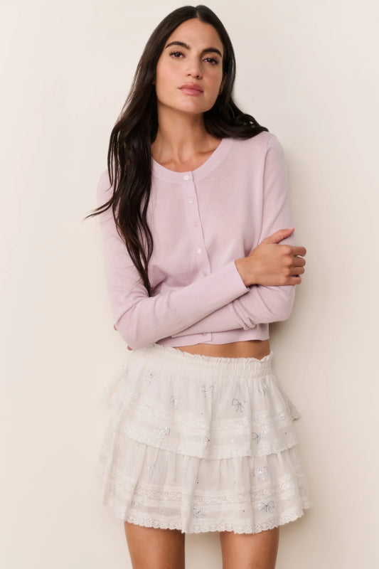 LoveShackFancy Adeanne Pastel Wool Cardigan Lilac