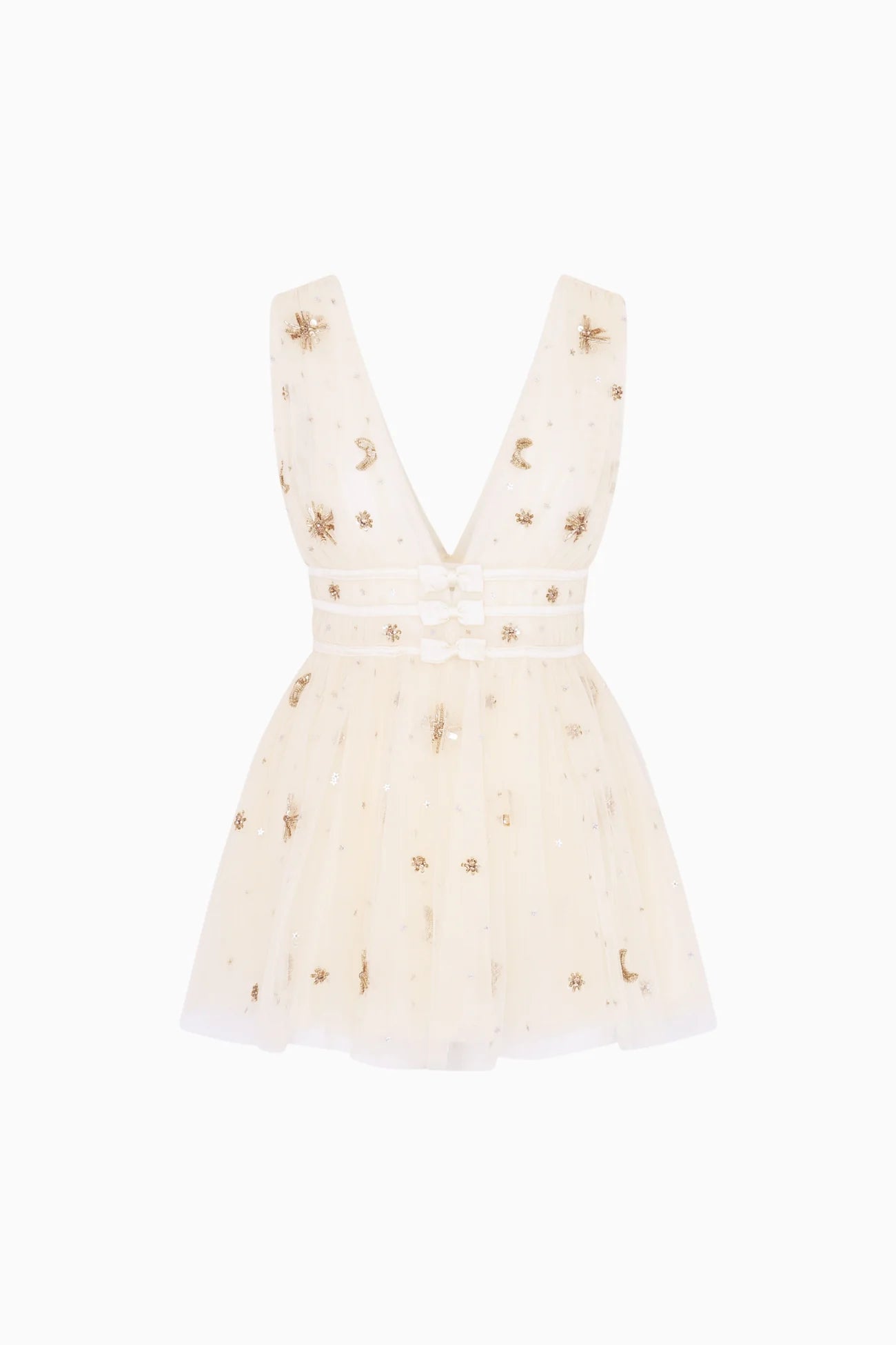 LoveShackFancy Lawton Celestial Embellished Dress in Lunar Gold