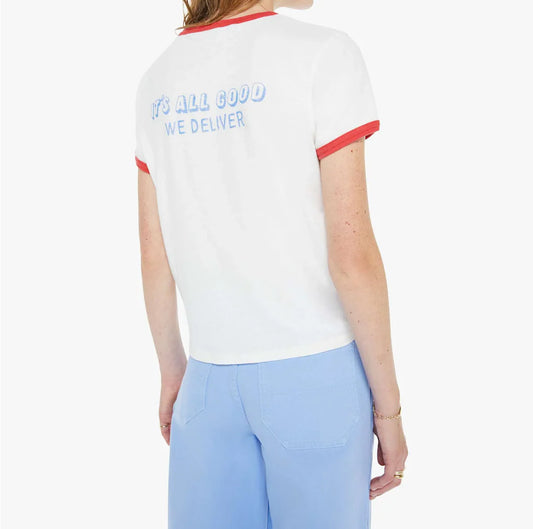 MOTHER Lil Goodie Ringer Tee in City Girl Pizza