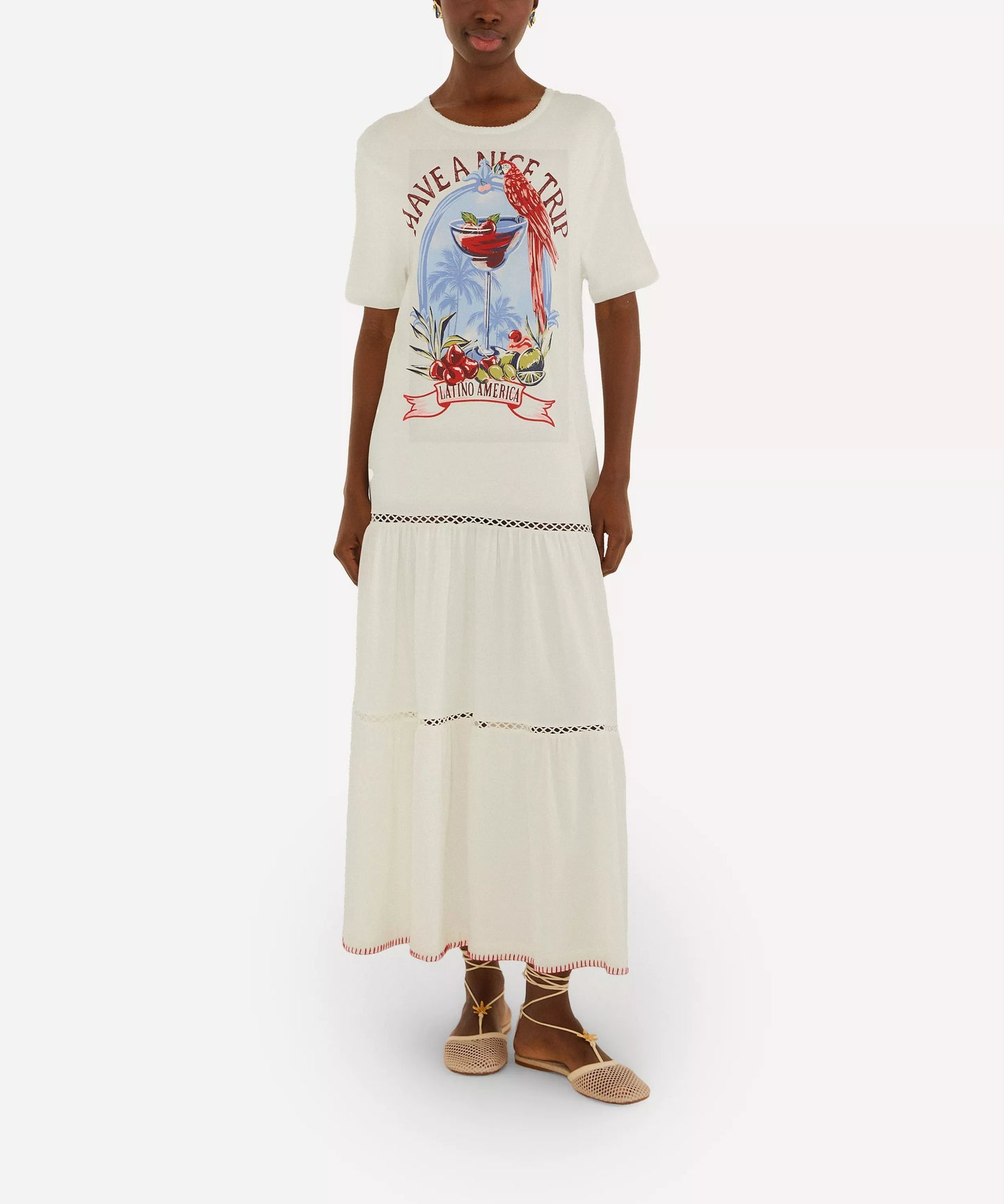 FARM Rio Have A Nice Trip Maxi Dress in Off White