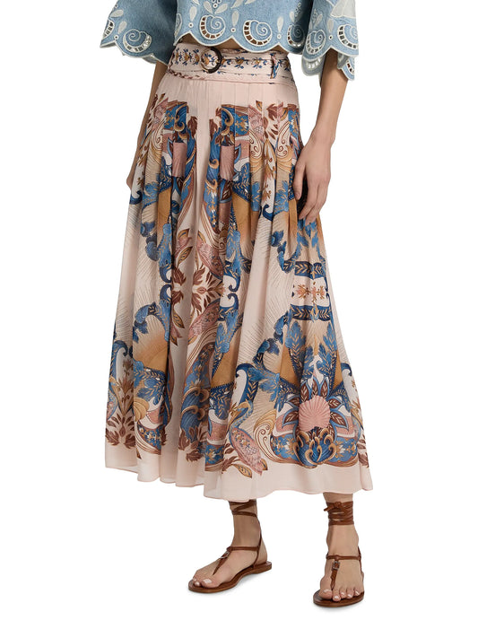 Farm Rio Sea Garden Pleated Maxi Skirt Pink