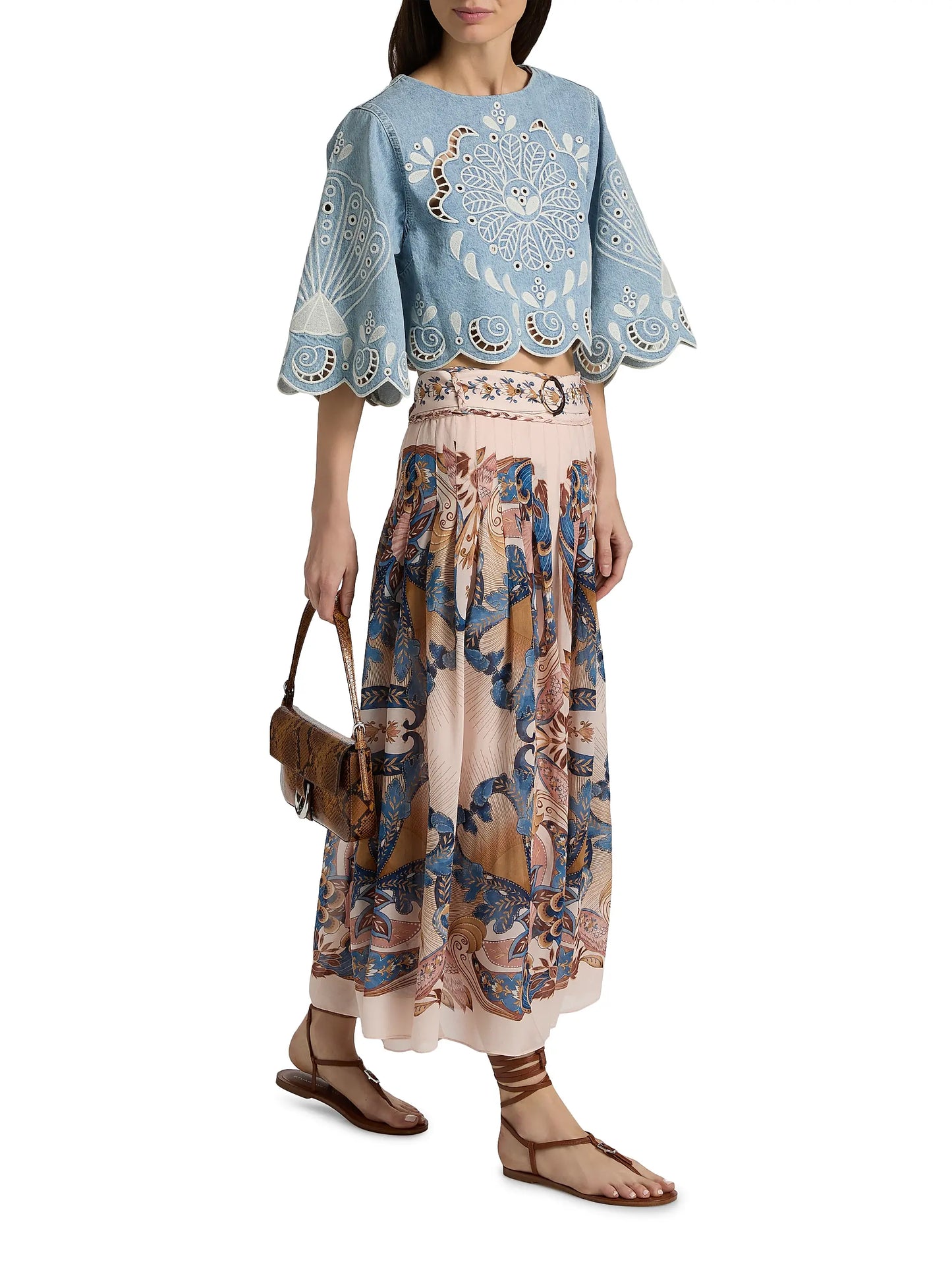 Farm Rio Sea Garden Pleated Maxi Skirt Pink