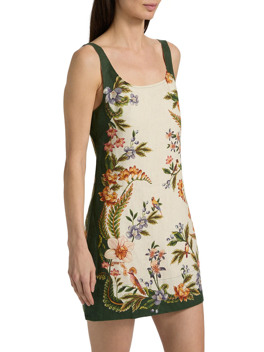 Farm Rio Nature Sand Floral Linen Minidress in Sand