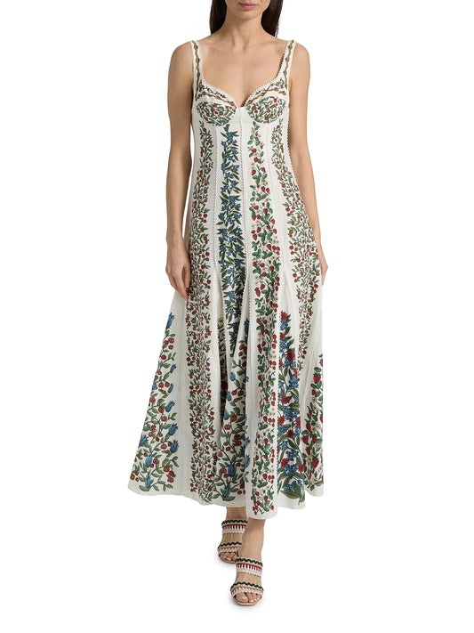 Farm Rio Fruit Beauty Floral A-Line Maxi Dress in Off White