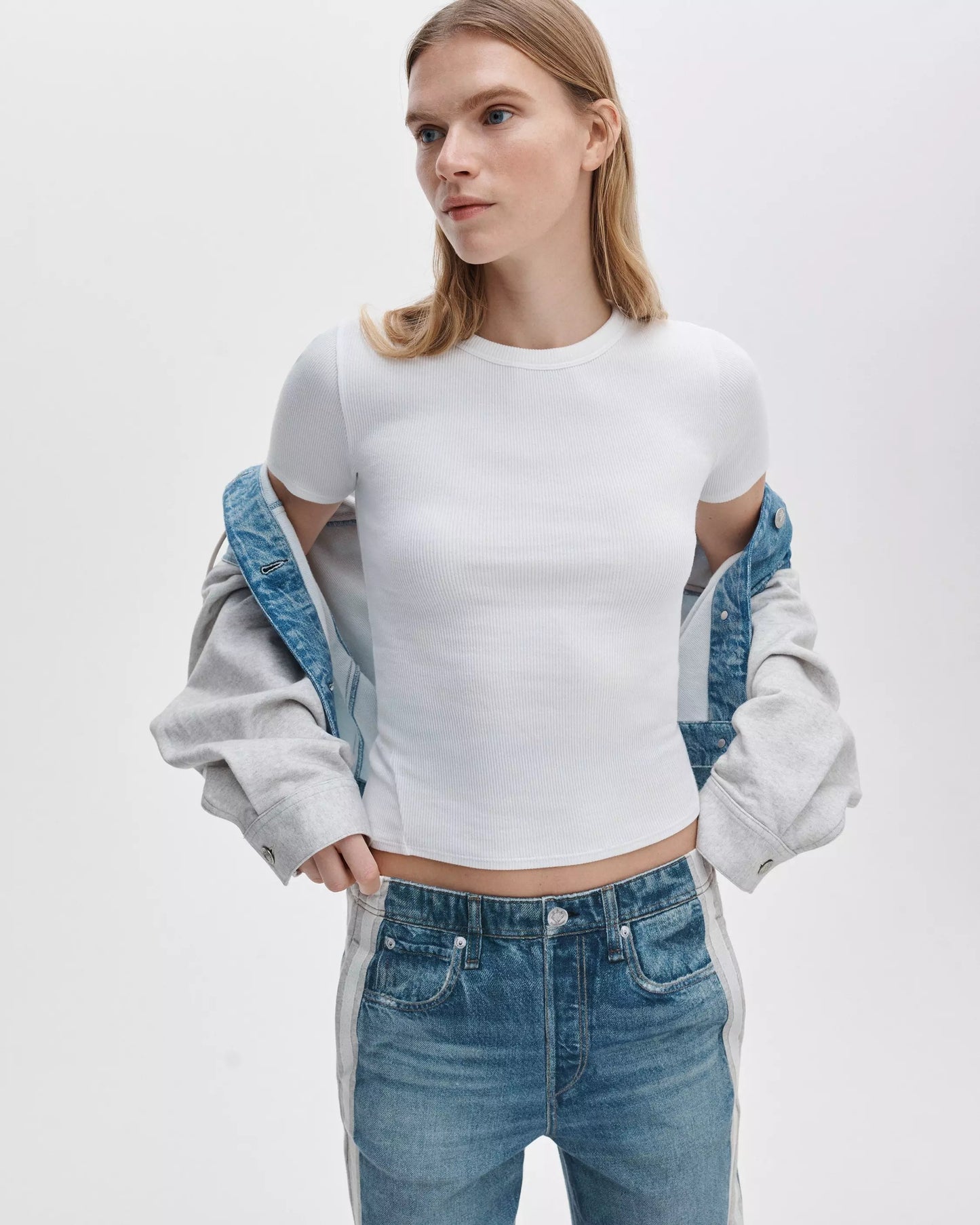 Rag & Bone Essential Short Sleeve Crew Rib Tee in White