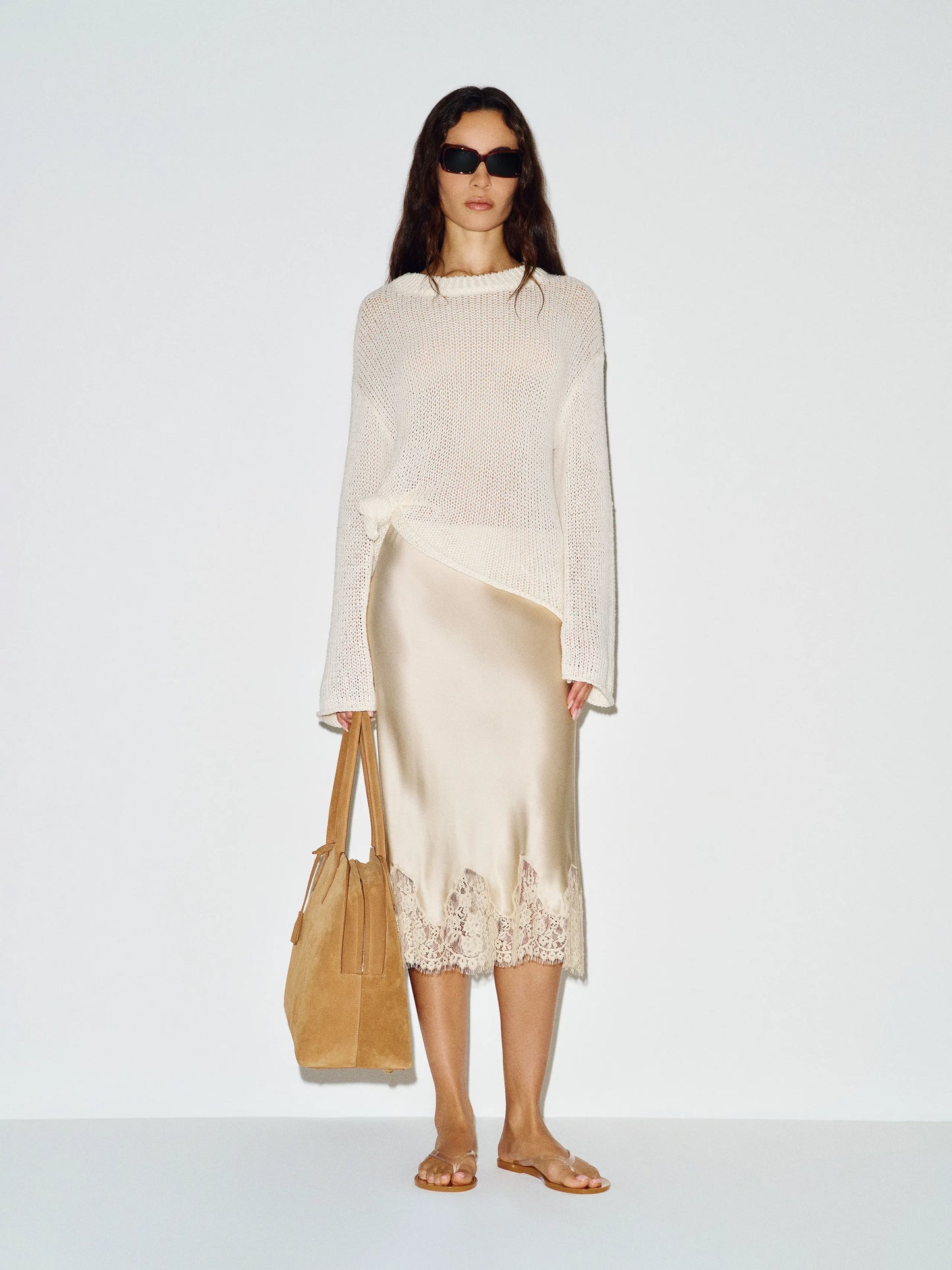 Reformation Carolina Silk Skirt in Almond