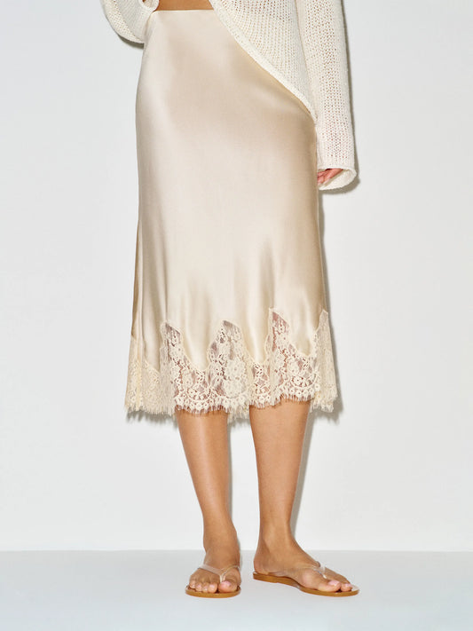 Reformation Carolina Silk Skirt in Almond