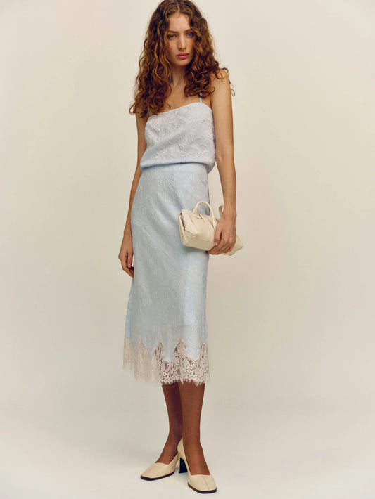 Reformation Carolina Skirt in Sky Blue Jacquard