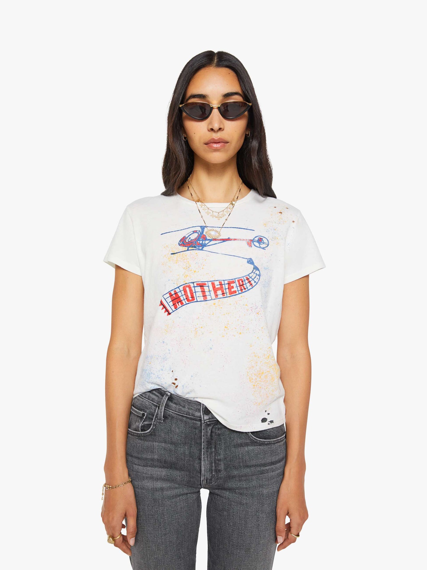 MOTHER Lil Goodie Helicopter Tee in White