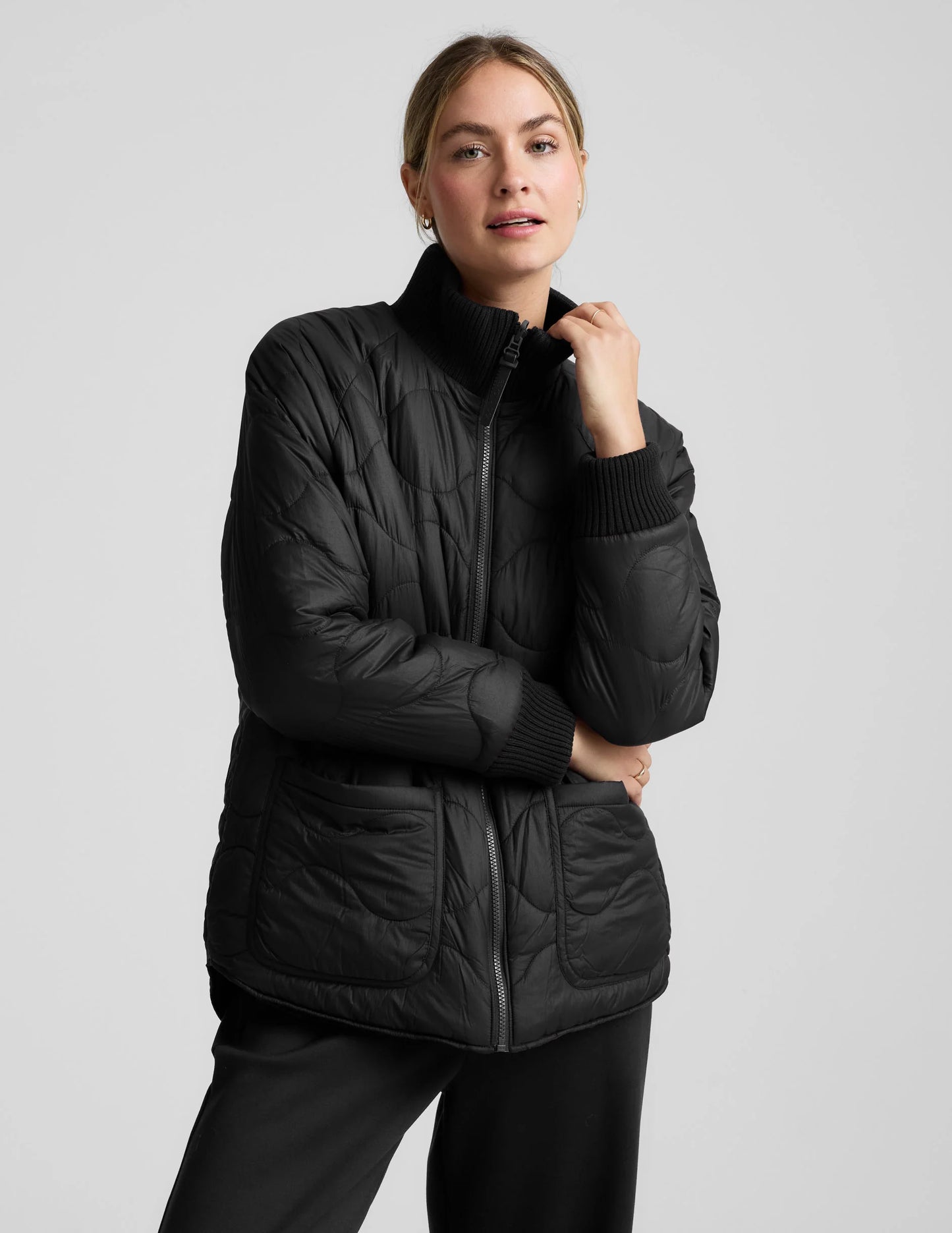 Beyond Yoga Two-Way Quilted Jacket in Black