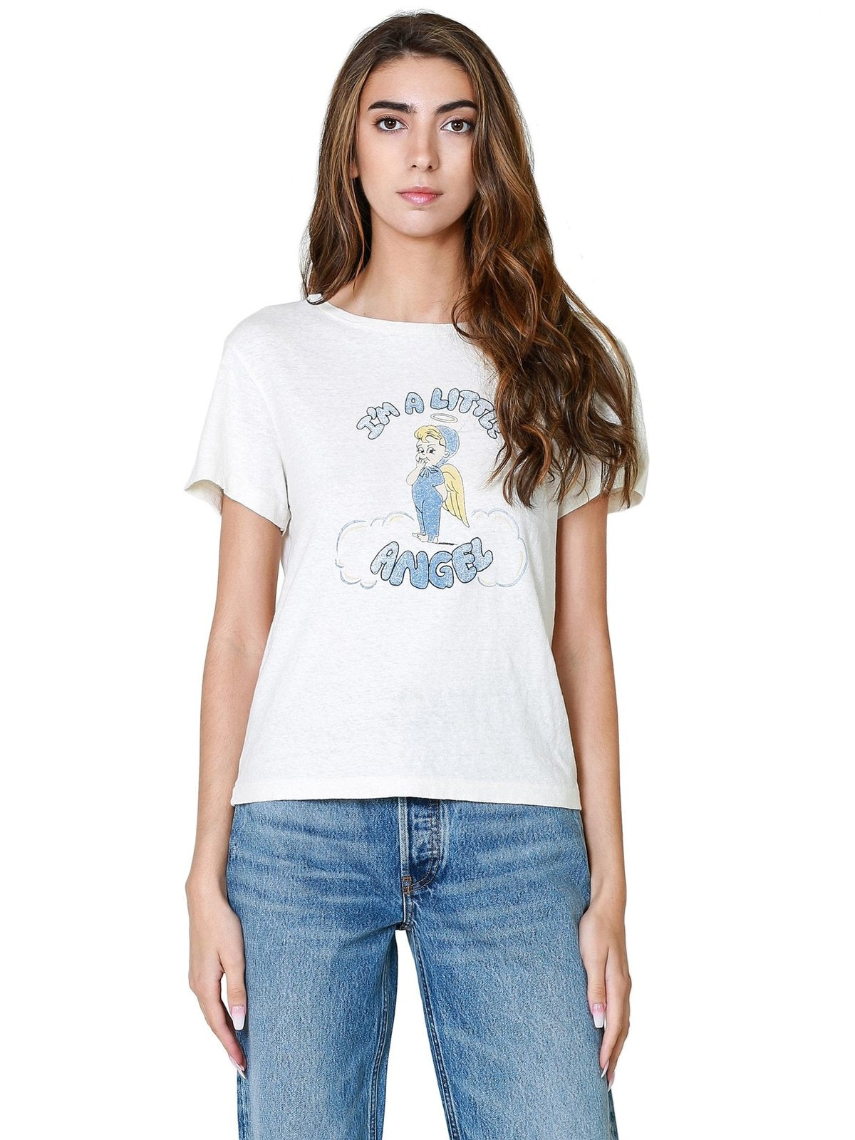 Re/Done Classic Graphic Little Angel Tee in Vintage White