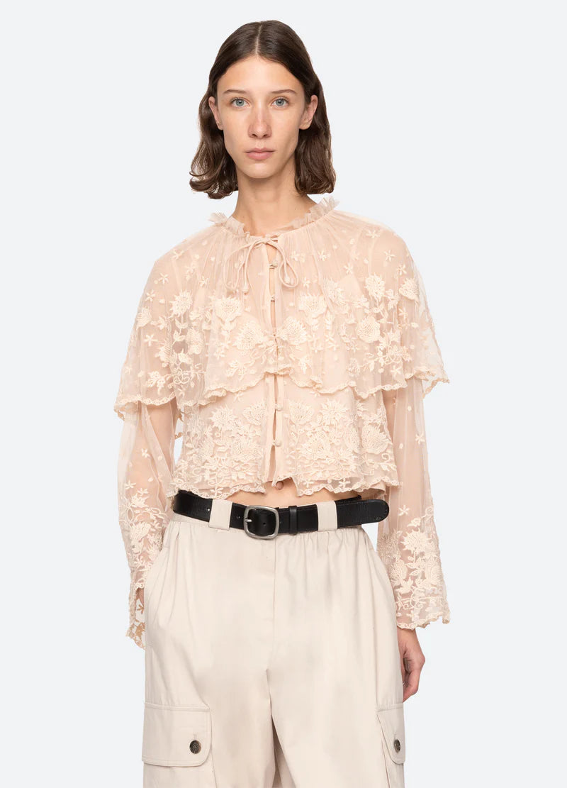 Sea Bronte Embroidered Long Sleeve Top Blush