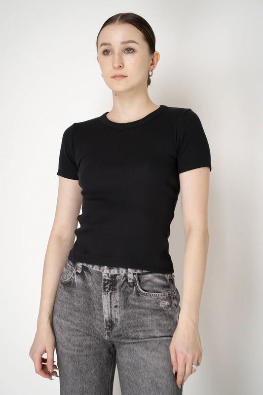 Rag & Bone Essential Short Sleeve Crew Rib Tee in Black