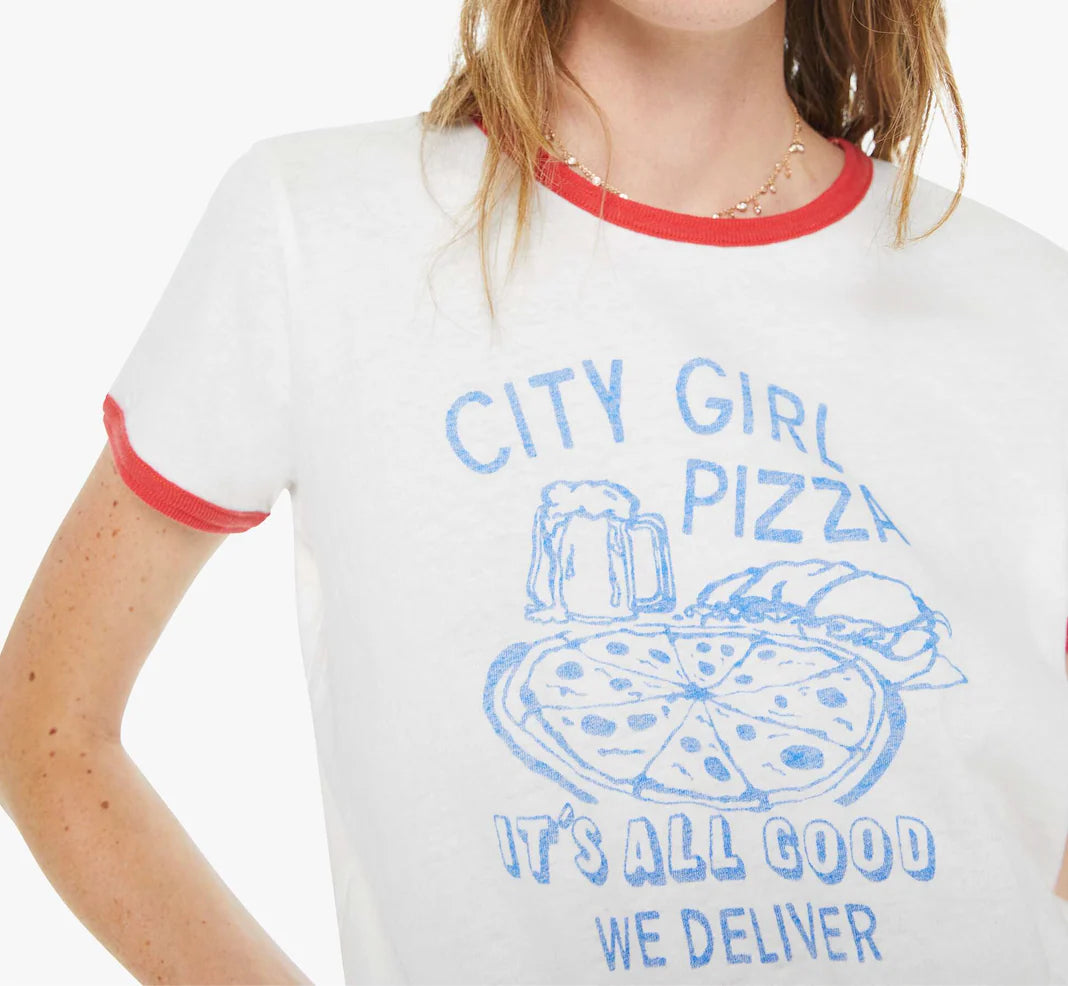 MOTHER Lil Goodie Ringer Tee in City Girl Pizza