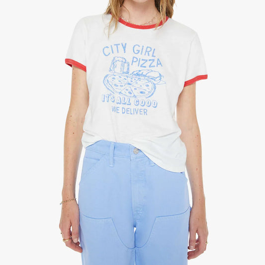 MOTHER Lil Goodie Ringer Tee in City Girl Pizza