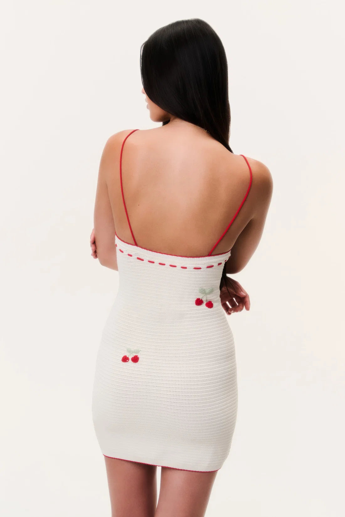 LoveShackFancy Yelena Crochet Mini Dress in Cherry Sail