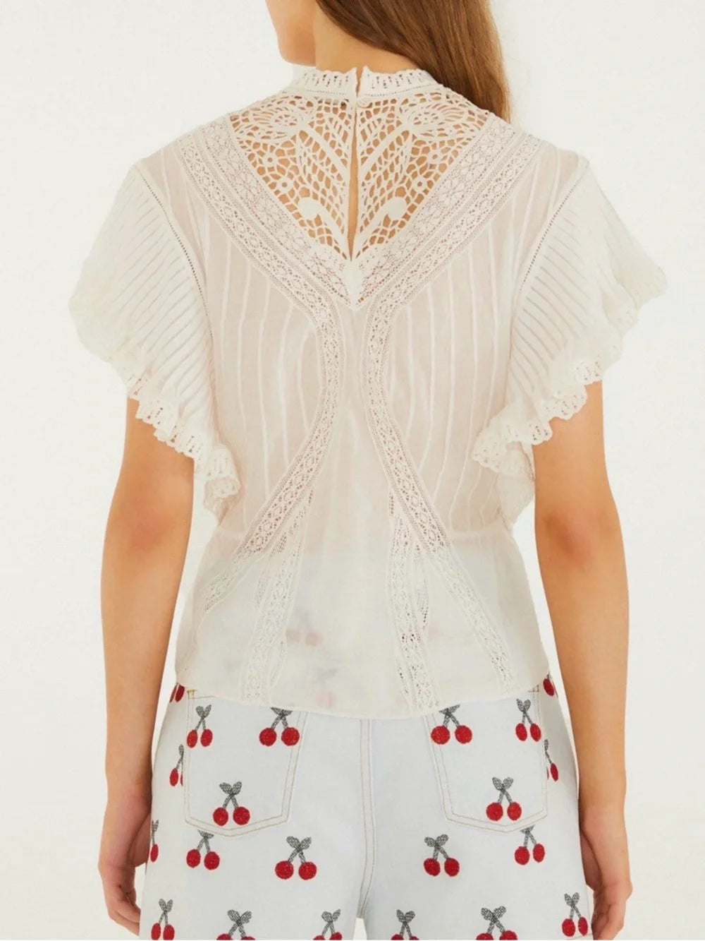 Farm Rio Off White Blouse with Appliques in Off White