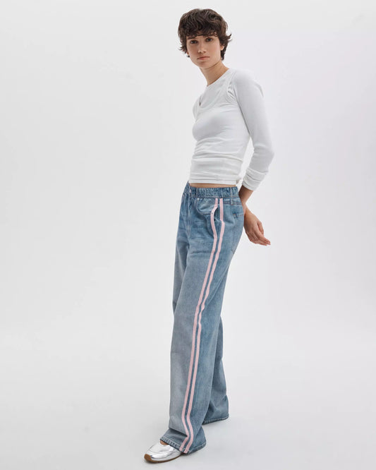 Miramar Sport Stripe Wide-Leg Track Pants in Pink Stripe