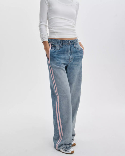 Miramar Sport Stripe Wide-Leg Track Pants in Pink Stripe