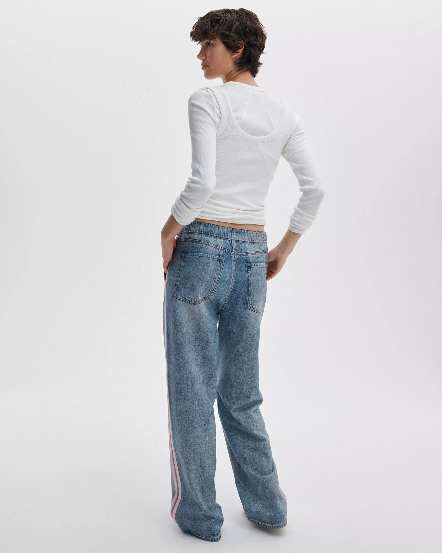 Miramar Sport Stripe Wide-Leg Track Pants in Pink Stripe